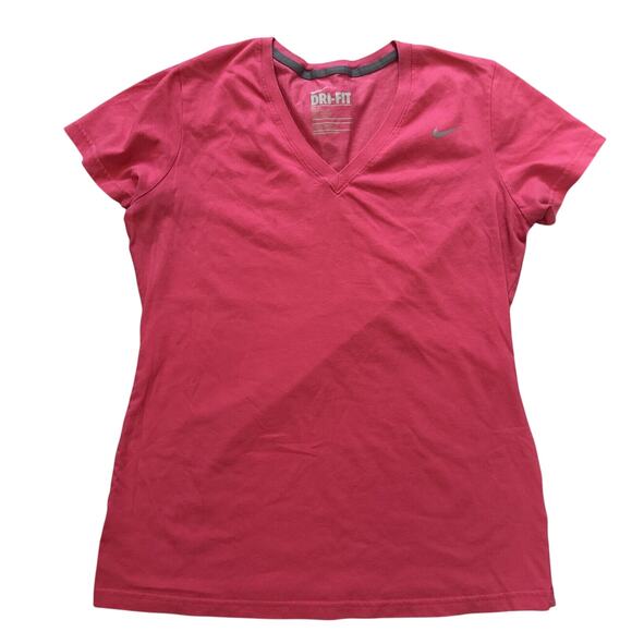 NIKE Dri-Fit Women’s Slim-Fit V-Neck T-Shirt Large Pink - Picture 1 of 3